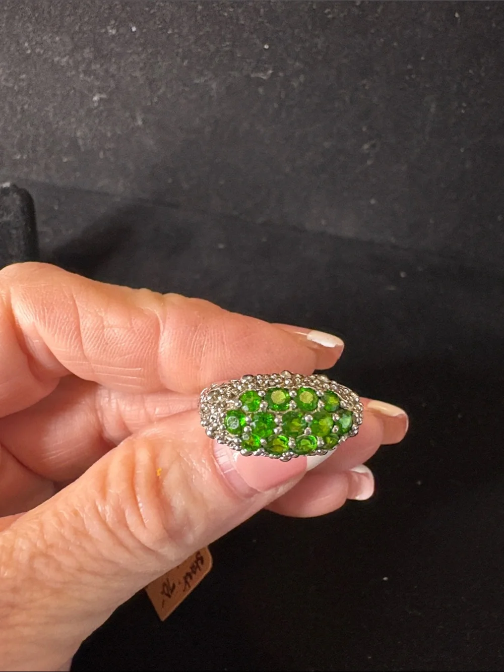 Sterling Silver Green Crystal Cluster Ring